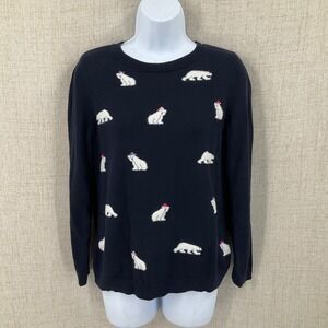 Talbots Sweater Womens MP Navy Blue Sheep Intarsia Knit Classic Whimsical Preppy